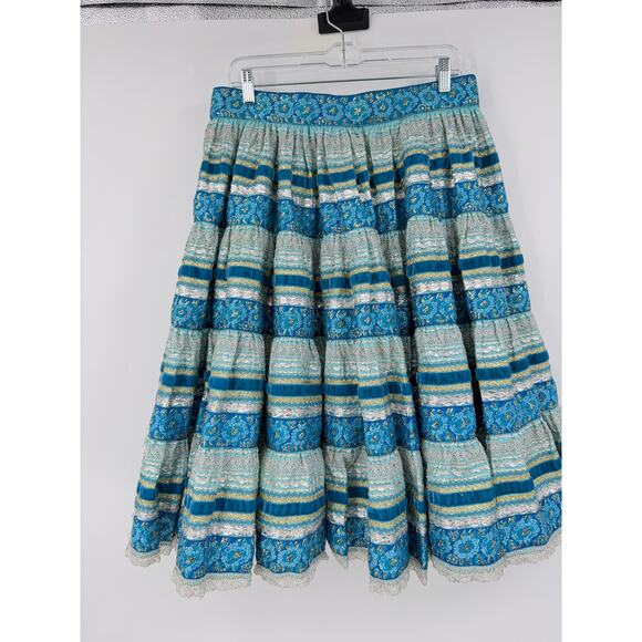 Vintage 70s Desert Flower Turquoise Western Top Circle Skirt Festival Prairie - Picture 8 of 16